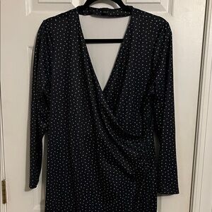 Ann Taylor Navy Long Sleeve Dress with White Dots